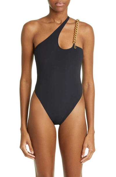 Shop Stella Mccartney Falabella One-shoulder One-piece Swimsuit In Black