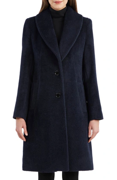 Sofia Cashmere Shawl Collar Alpaca Wrap Coat In Navy