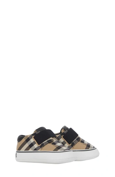 Shop Burberry Romeo Check Sneaker Crib Shoe In Archive Beige Ip Chk