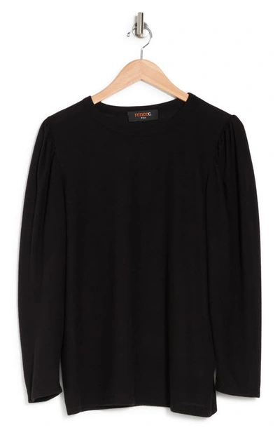 Shop Renee C Long Sleeve Puff Shoulder Top In Black
