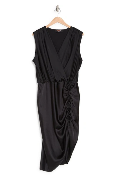 Shop Renee C Ruched Satin Dress In Black
