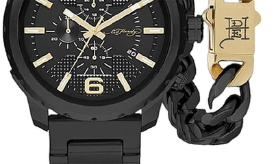 Shop I Touch Ed Hardy 3-piece Jewelry & Watch Set In Matte Black