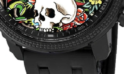 I Touch X Ed Hardy Printed Digital Silicone Strap Watch, 42mm In Black