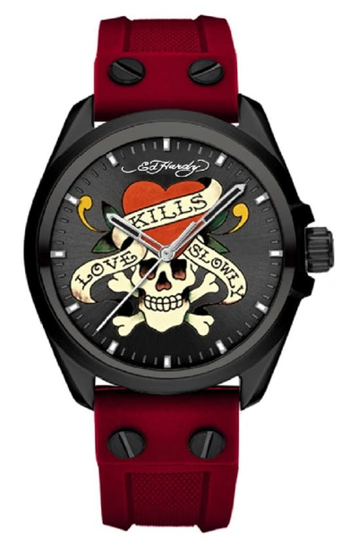 Shop I Touch X Ed Hardy Singles Silicone Strap Watch, 38mm In Matte Red