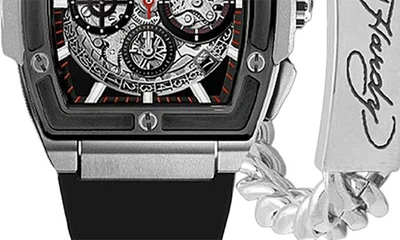 I Touch Ed Hardy 3-piece Jewelry & Square Watch Set In Black
