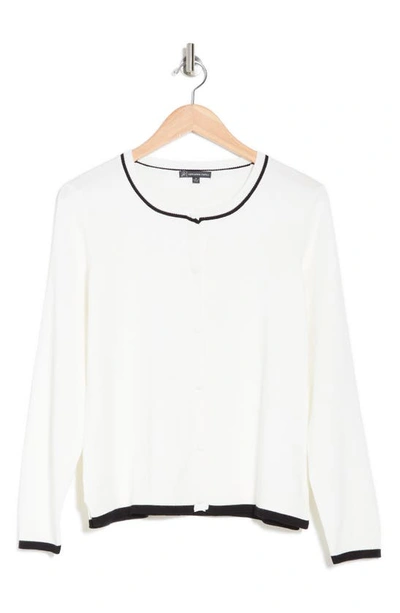 Shop Adrianna Papell Tipped Cardigan Sweater In Ivory/ Black