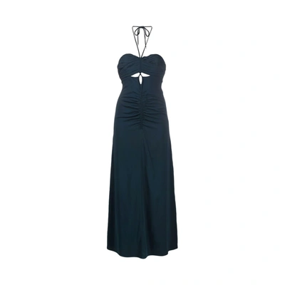 Self-portrait Cutout Ruched Halterneck Maxi Dress In Blue