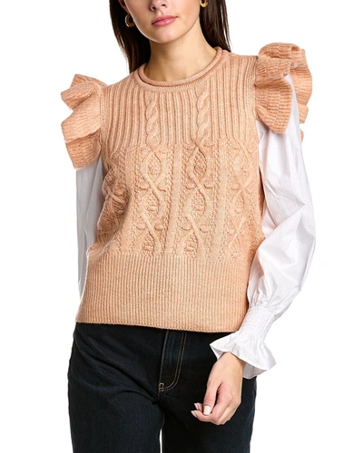 Shop Design History Mixed Media Sweater In Beige