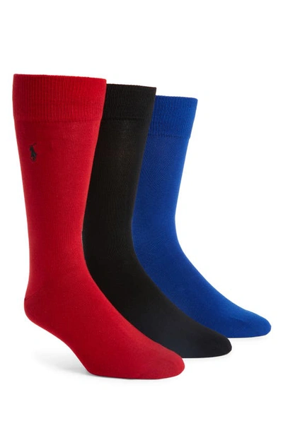 Shop Polo Ralph Lauren 3-pack Combed Cotton Blend Crew Socks In Scarl