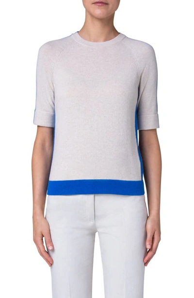 Shop Akris Colorblock Short Sleeve Cashmere Sweater In 374 Greige-enzian