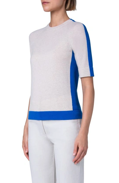 Shop Akris Colorblock Short Sleeve Cashmere Sweater In 374 Greige-enzian