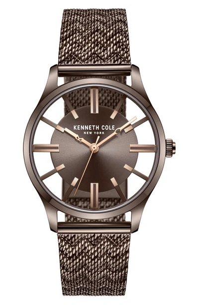 Shop Kenneth Cole Transparency Leather & Mesh Strap Watch, 34.5mm In Brown