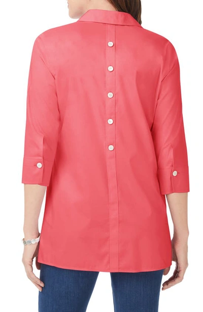 Shop Foxcroft Pamela Stretch Button-up Tunic In Coral Sunset