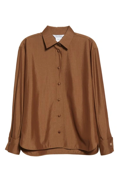 Shop Max Mara Zuai Virgin Wool & Silk Button-up Shirt In Tobacco