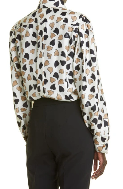 Shop Max Mara Vanadio Heart Print Silk Shirt In Ivory