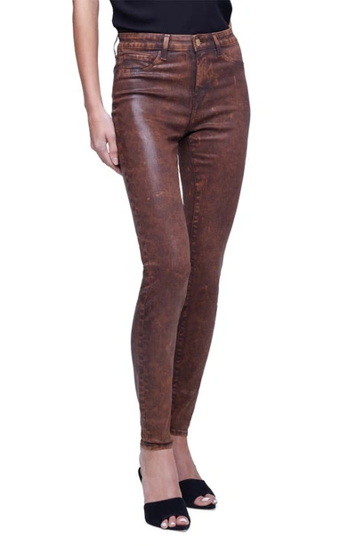 Shop L Agence Marguerite Skinny Jeans In Cocoa Mineral Coated