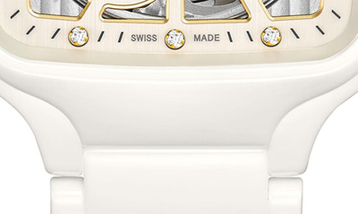 Shop Rado True Square Open Heart Automatic Bracelet Watch, 38mm In White