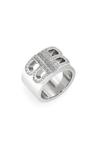 Shop Balenciaga Bb 2.0 Crystal Ring In Silver/ Crystal