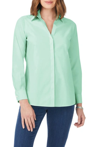 Shop Foxcroft Kylie Non-iron Cotton Button-up Shirt In Sea Mist