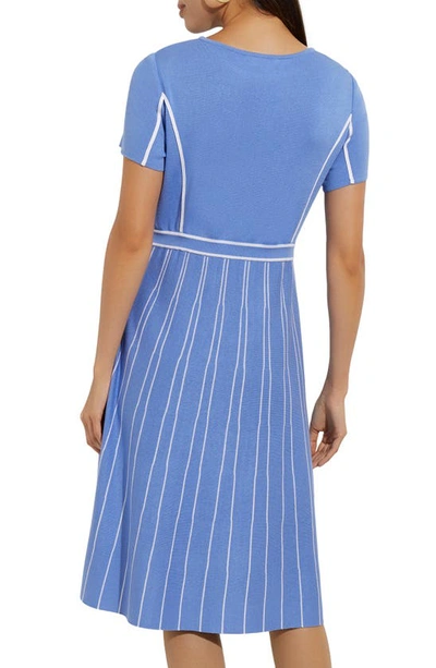 Shop Misook Contrast Stripe Sweater Dress In Ribbon Blue/ White