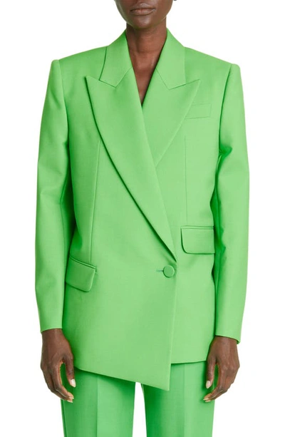 Shop Alexander Mcqueen Asymmetric Drop Hem Wool & Mohair Jacket In Acid Green