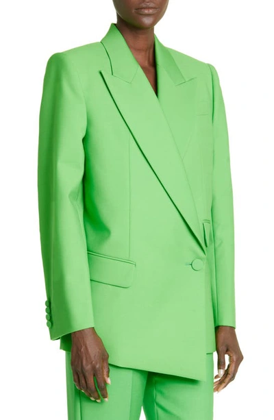 Shop Alexander Mcqueen Asymmetric Drop Hem Wool & Mohair Jacket In Acid Green
