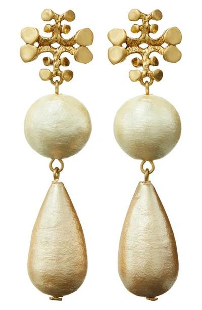 Tory Burch Brutalist Imitation Pearl Double Drop Earrings In Gold | ModeSens