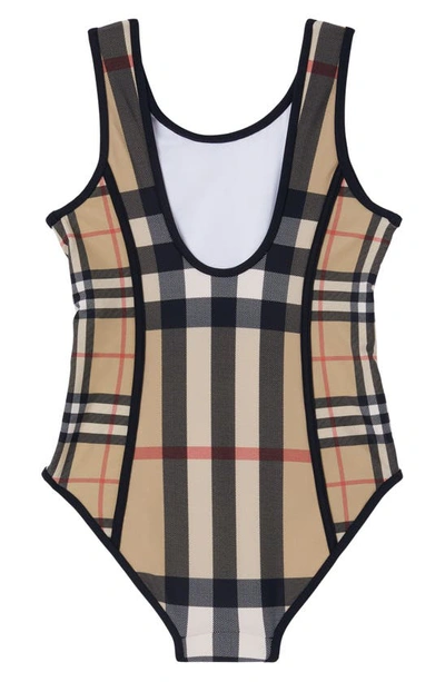 Shop Burberry Kids' Vintage Check One-piece Swimsuit In Archive Beige Ip Chk