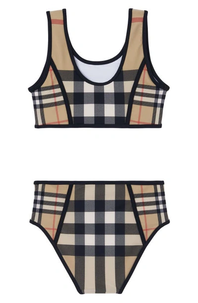 Shop Burberry Kids' Vintage Check Two-piece Swimsuit In Archive Beige Ip Chk