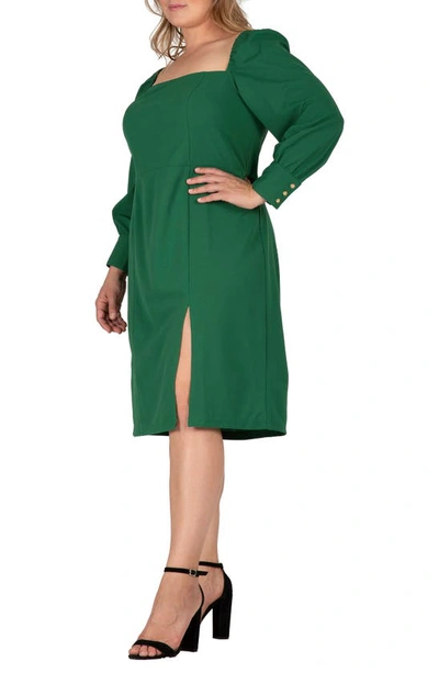 S And P Long Sleeve Off The Shoulder Dress In Green