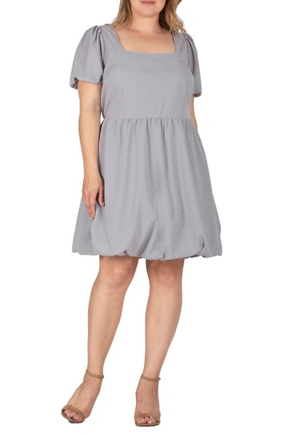 Shop S And P Puff Sleeve Bubble Hem Dress In Grey