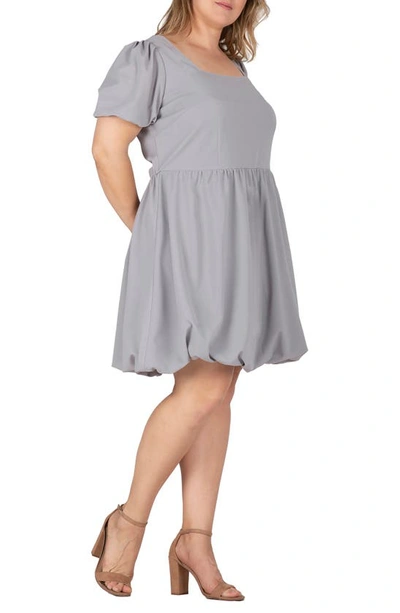 Shop S And P Puff Sleeve Bubble Hem Dress In Grey