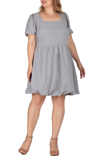 Shop S And P Puff Sleeve Bubble Hem Dress In Grey