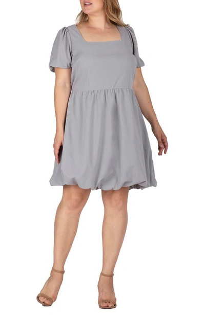 S And P Puff Sleeve Bubble Hem Dress In Grey