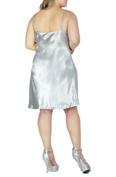 Shop S And P Standards & Practices Cowl Neck Metallic Crinkle Satin Slipdress In Silver