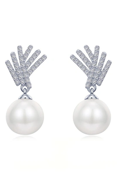 Shop Lafonn Pavé Simulated Diamond Cultured Freshwater Pearl Drop Earrings In White