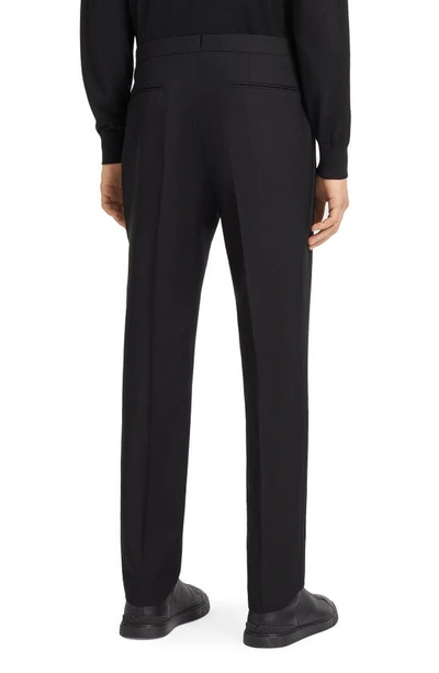 Shop Zegna Flat Front Wool & Mohair Tuxedo Trousers In Black