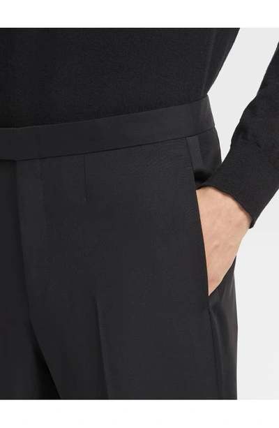 Zegna Flat-front Cotton-blend Trousers In Black