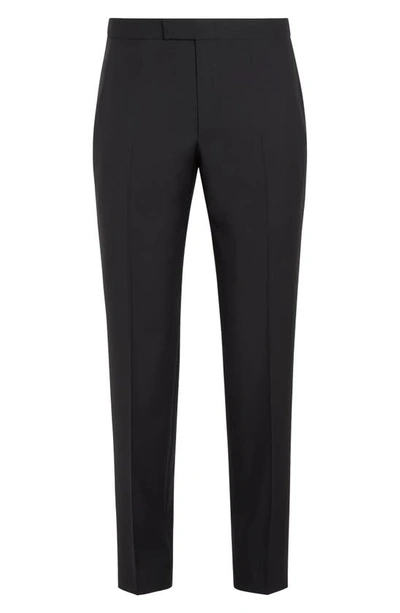 Shop Zegna Flat Front Wool & Mohair Tuxedo Trousers In Black