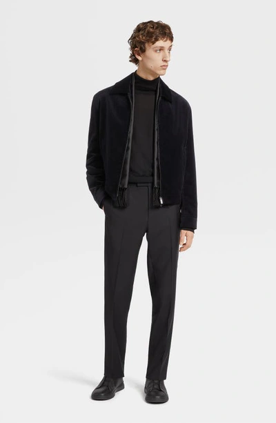 Zegna Flat-front Cotton-blend Trousers In Black