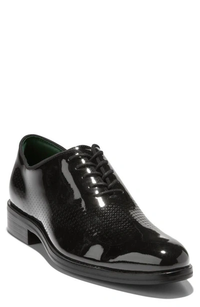 Shop Cole Haan Washington Grand Laser Plain Toe Wholecut Shoe In Black Patent