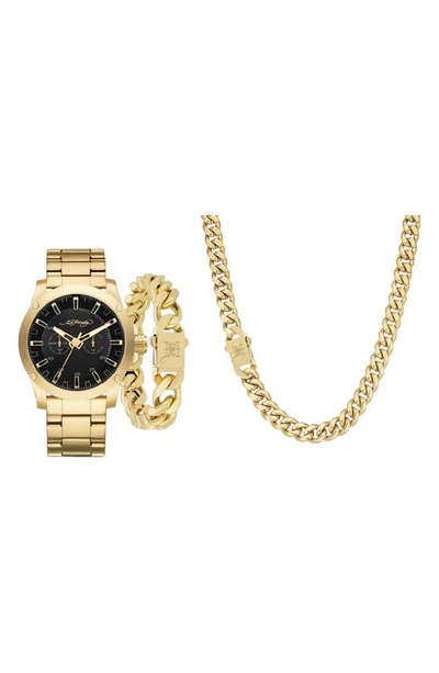 Shop I Touch Ed Hardy 3-piece Jewelry & Watch Set In Shiny Gold
