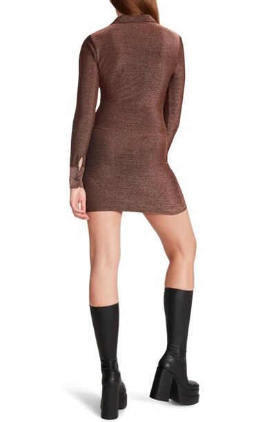 Steve Madden Isabel Metallic Shimmer Long Sleeve Zip Minidress In Copper
