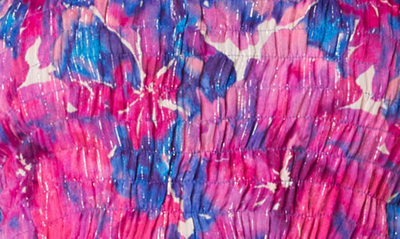 Shop Misa Noura Floral Print Smocked Off The Shoulder Minidress In Watercolor Blues