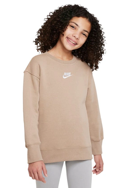 Nike Sportswear Club Fleece Big Kids' Crew Sweatshirt In Brown | ModeSens