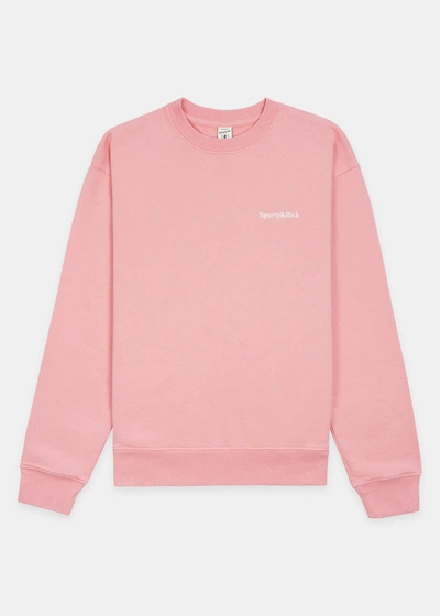 Shop Sporty And Rich Sporty & Rich Rose Serif Logo Embroidered Sweatshirt In Rose & White