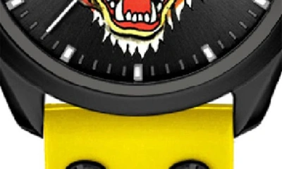 I Touch X Ed Hardy Tiger Art Silicone Watch, 38mm In Print Dial/ Matte Yellow