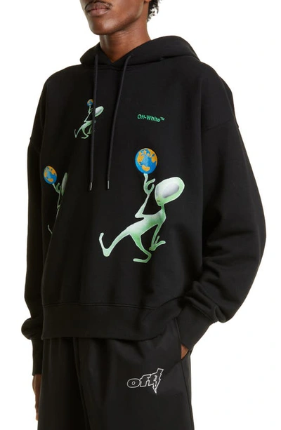 Shop Off-white Alien Arrow Skate Cotton Graphic Hoodie In Black/ Green