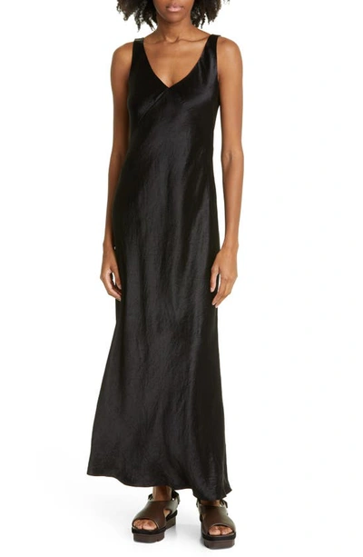 Shop Vince V-neck Satin Maxi Slipdress In Black