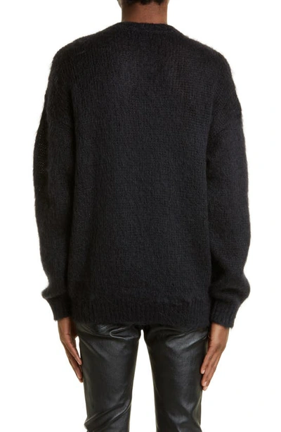 Shop Saint Laurent Signature Mohair Blend Crewneck Sweater In Noir/ Naturel